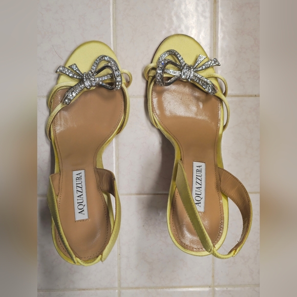 Aquazzura Yellow Satin Heels with Crystal Bow (Like New) - Picture 4 of 9